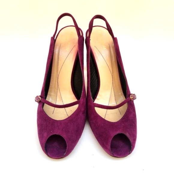 Kate Spade Vintage '06 Gracie Plum Suede Peeptoe Slingback Pump - Picture 4 of 6